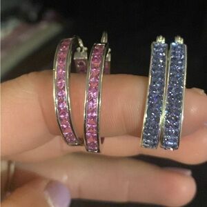 Women’s real silver hoop earrings. Purple and pink  stones.